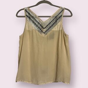 Fletcher by Lyell Light Tan Button Back Silk Tank Blouse